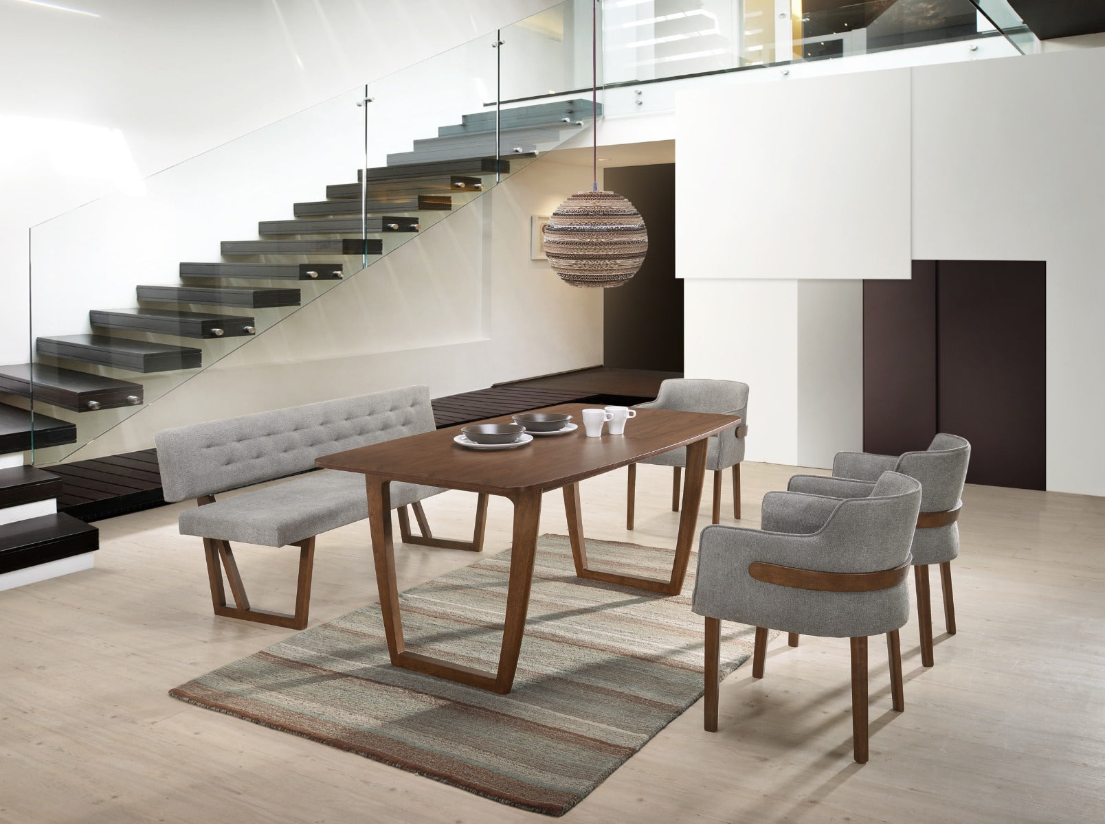 Jordan Modern Grey & Walnut Dining Bench