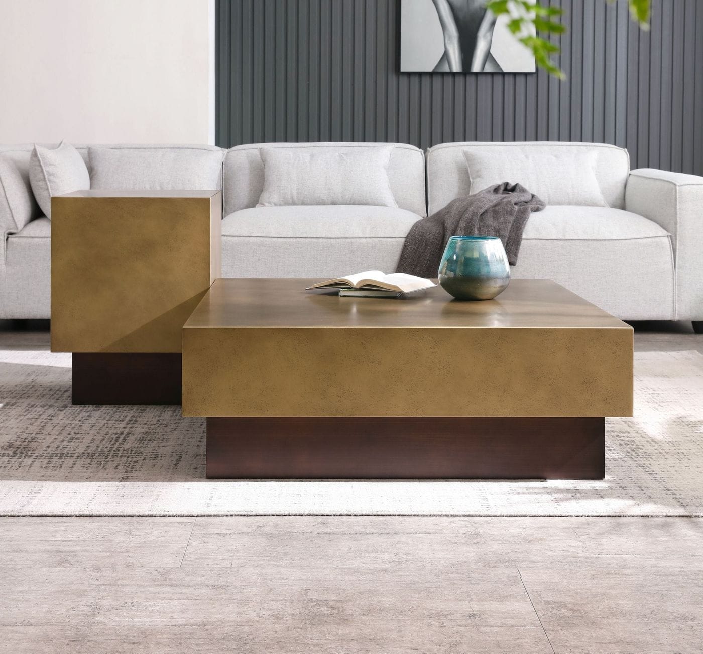 Derek - Modern Metal & Antique Copper Coffee Table