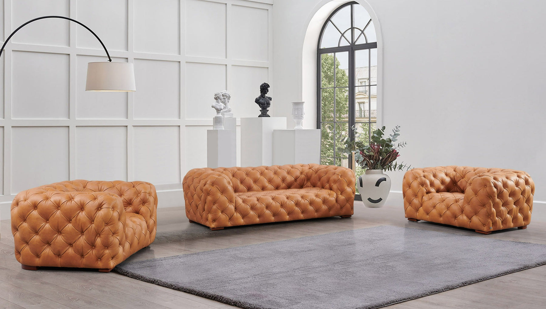 Dexter - Transitional Camel Full Italian Leather Lounge Chair
