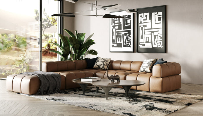 Everest - Modern Brown Leather Modular Corner Sectional Seat