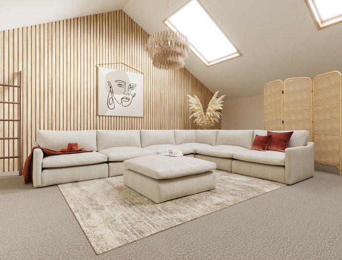 Fedora - Modern White Fabric Sectional Sofa + Ottoman