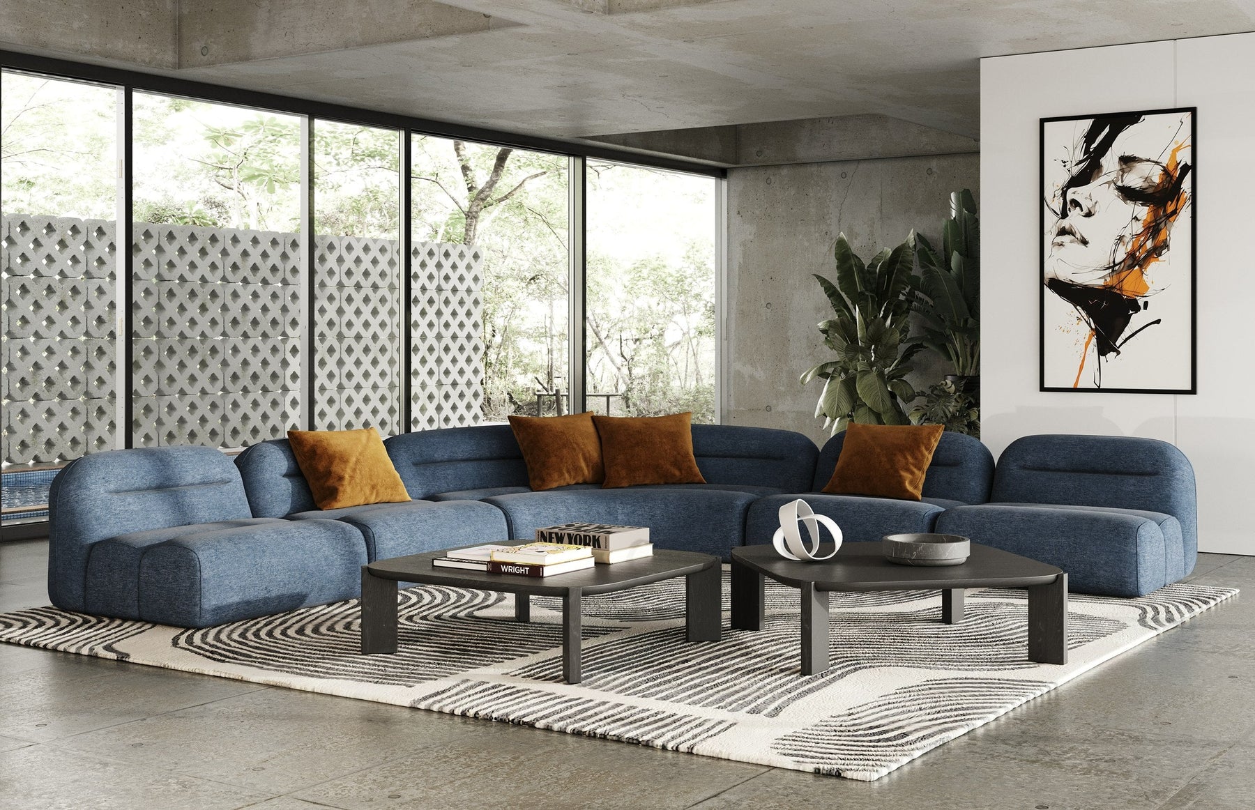 Forman - Modern Blue Fabric Modular Corner Sectional Seat