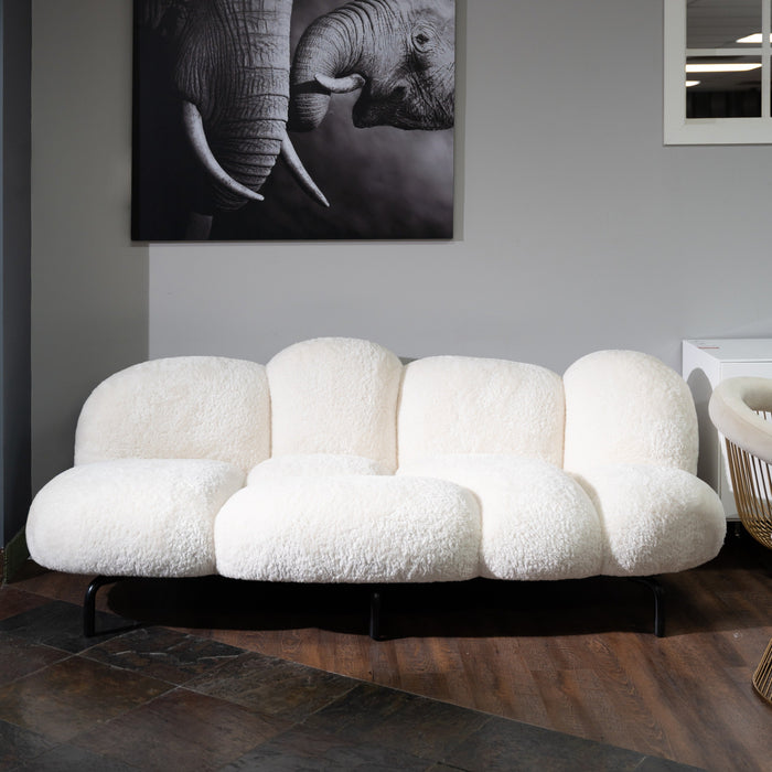 Glaster - Contemporary White Sherpa 88" Bubble Sofa