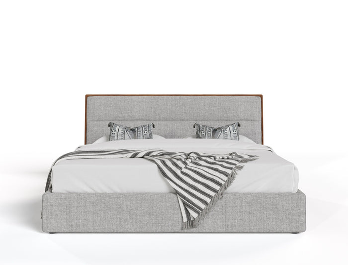 Dustin - Modern Grey Fabric & Walnut Trimmed Bedroom Set