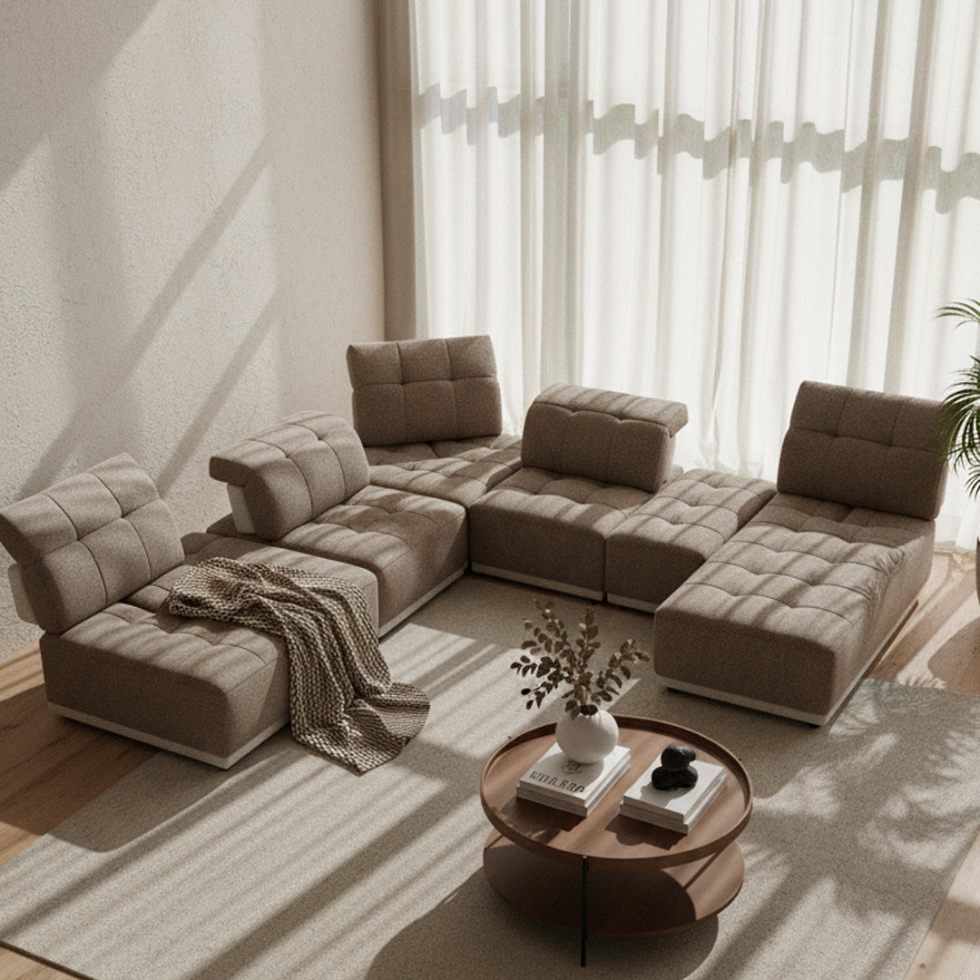Ekron - Modern Brown & Beige Fabric Modular Sectional Sofa