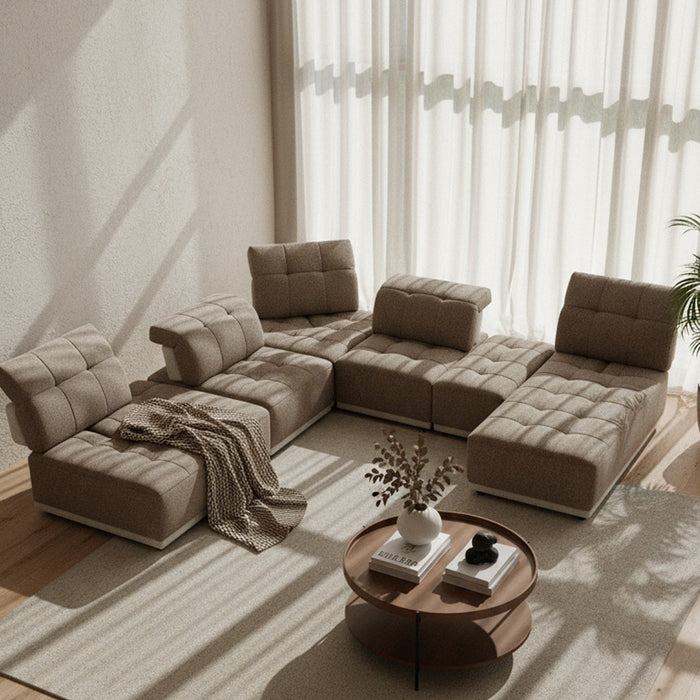 Ekron - Modern Brown & Beige Fabric Modular Sectional Sofa