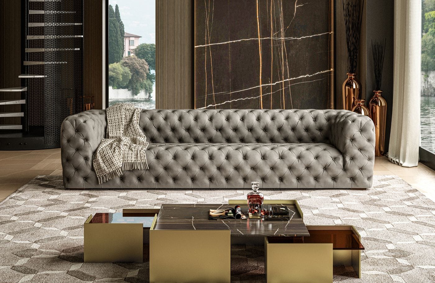 Ellington - Italian Grey Nubuck Leather 4-Seater Sofa