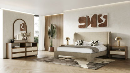 Emilio – Modern Natural Burlap + Walnut Dresser
