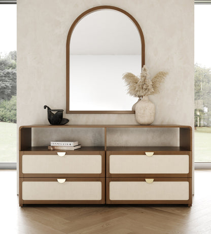 Emilio – Modern Natural Burlap + Walnut Dresser