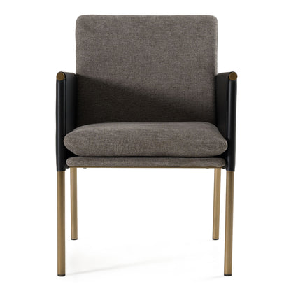 Engel - Modern Dark Grey Vegan Leather + Grey Fabric + Antique Brass Dining Chair