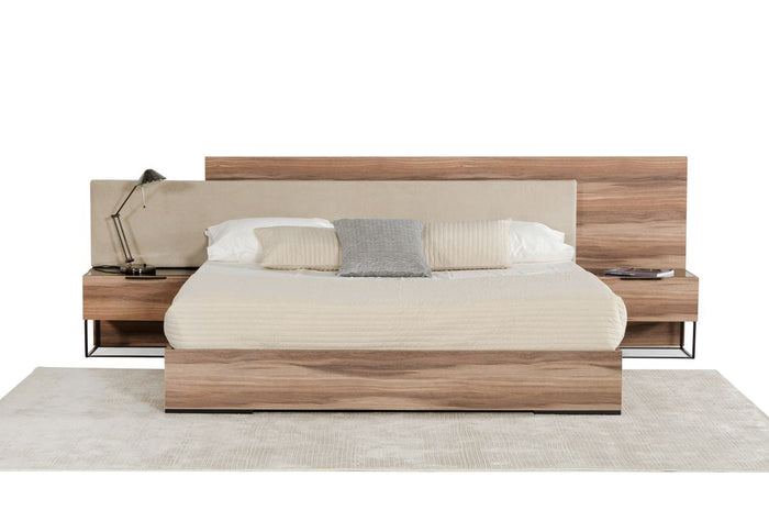 Matteo Italian Modern Walnut & Fabric 4-Piece Bedroom Set