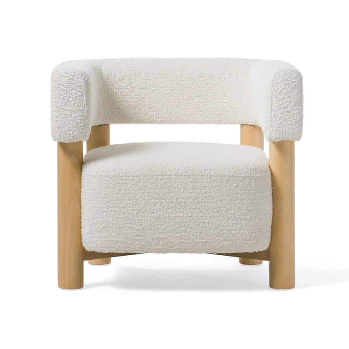 Fang - Modern White Fabric & Wood Accent Chair