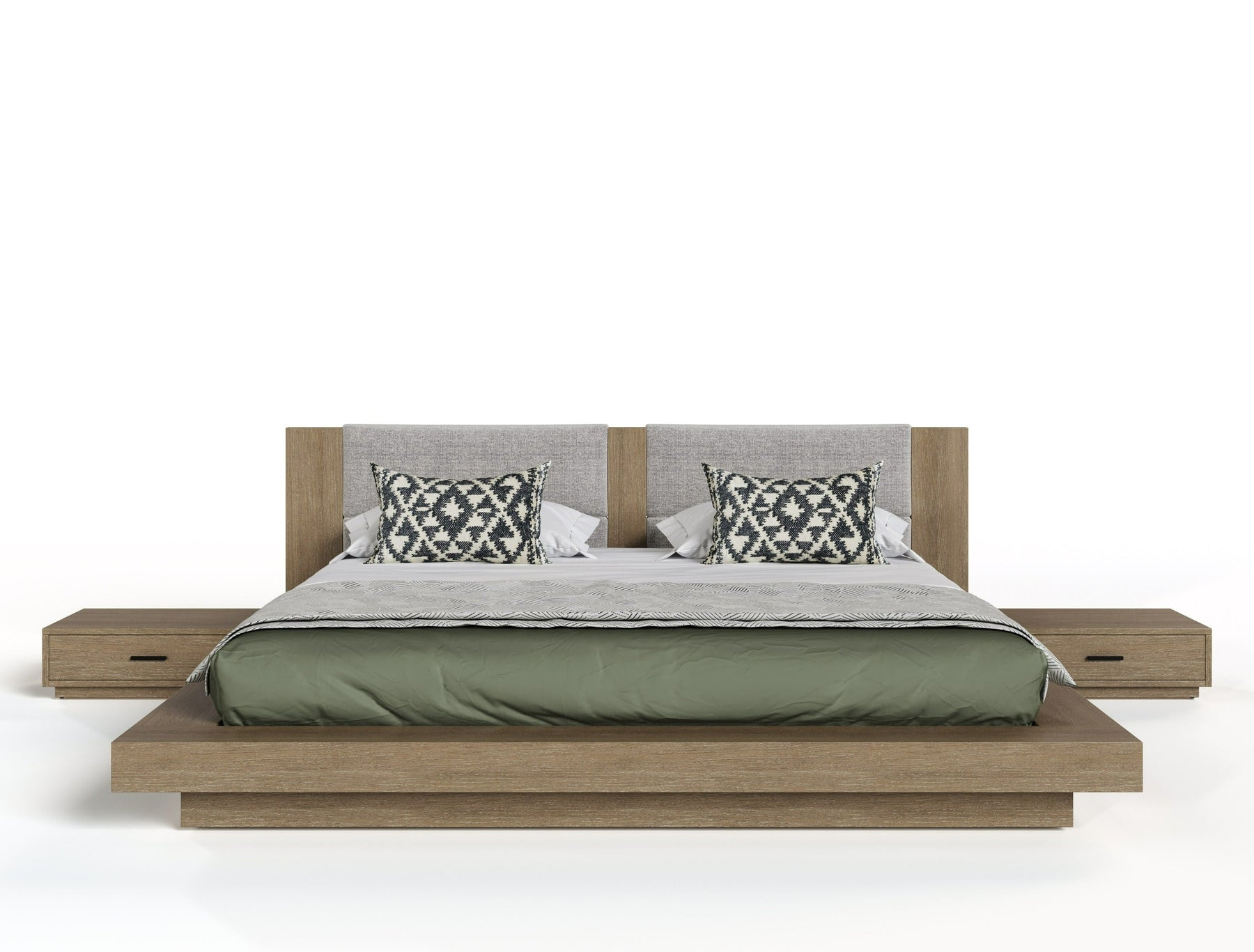 Fantasia - Contemporary Walnut & Grey Bed with Two Nightstands