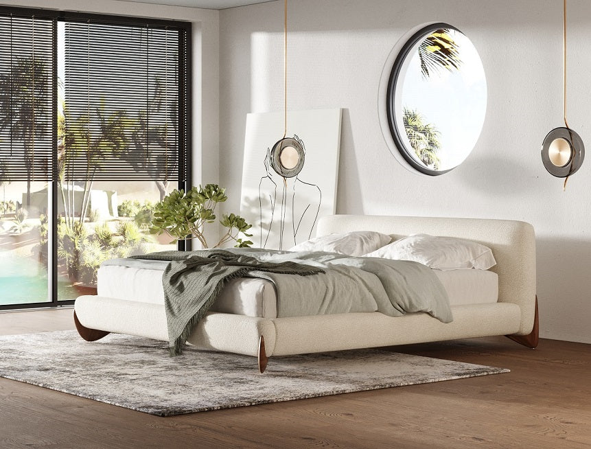 Fleury - Contemporary Cream Fabric and Walnut Bed
