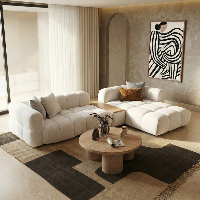 Freya - Modern Beige Fabric Sectional Sofa w/ Console