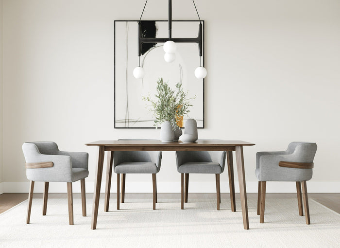 Castillo + Jordan - Modern Grey Fabric + Walnut 5-Piece Dining Set