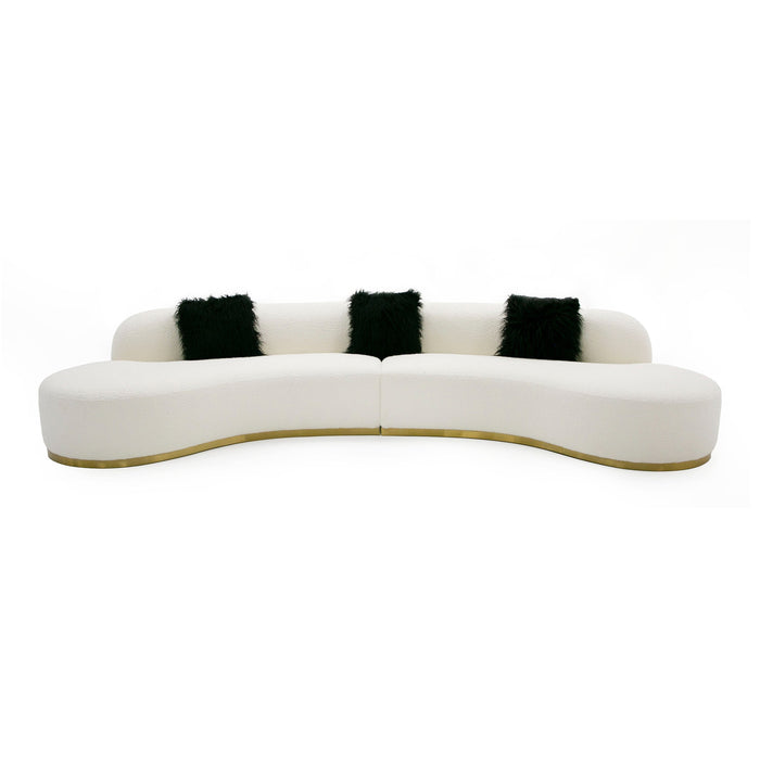 Frontier - Glam Off-White Fabric Curved Sectional Sofa with Black Pillows
