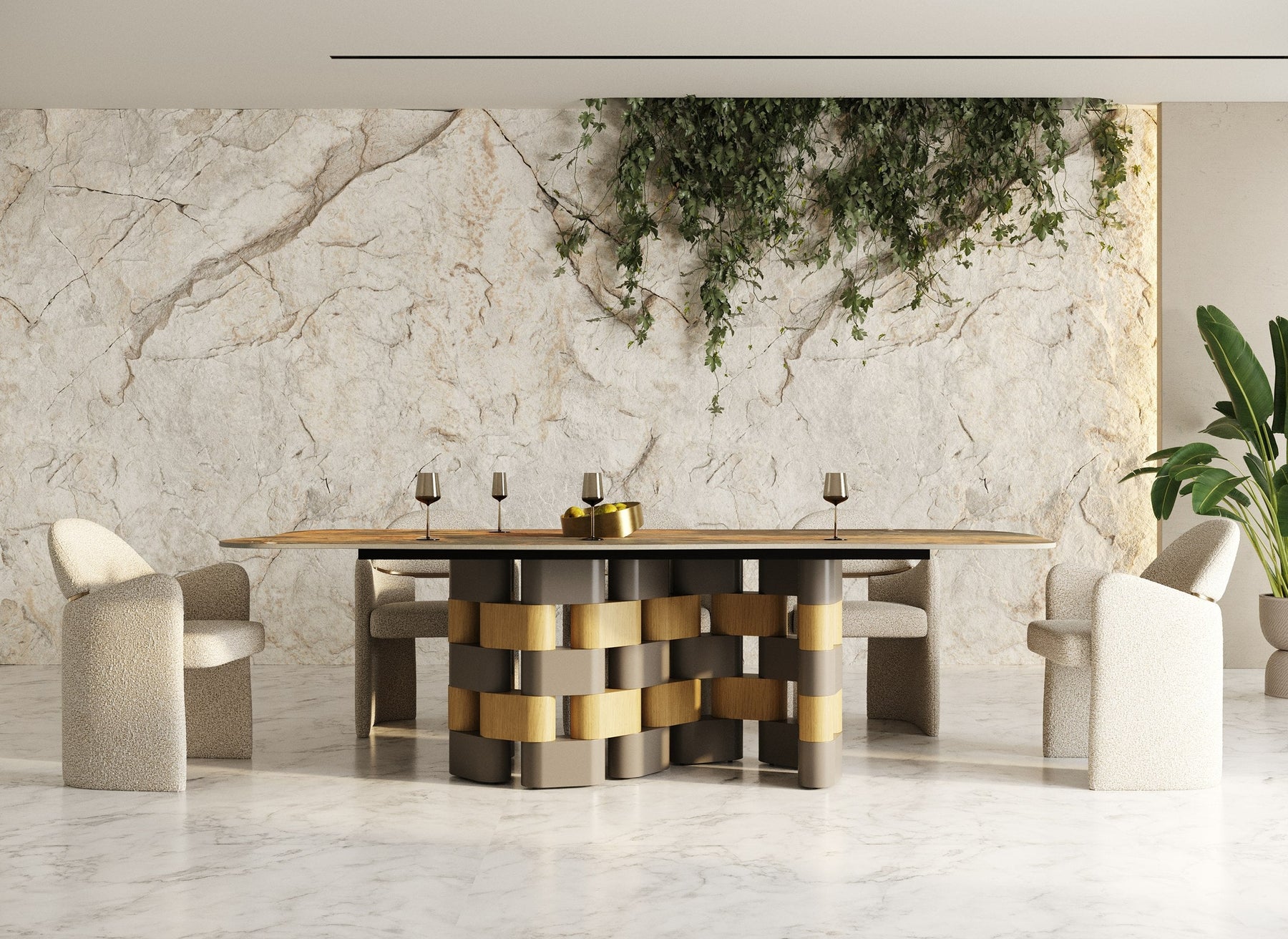 Falzone - Modern Ceramic + Wood Dining Table