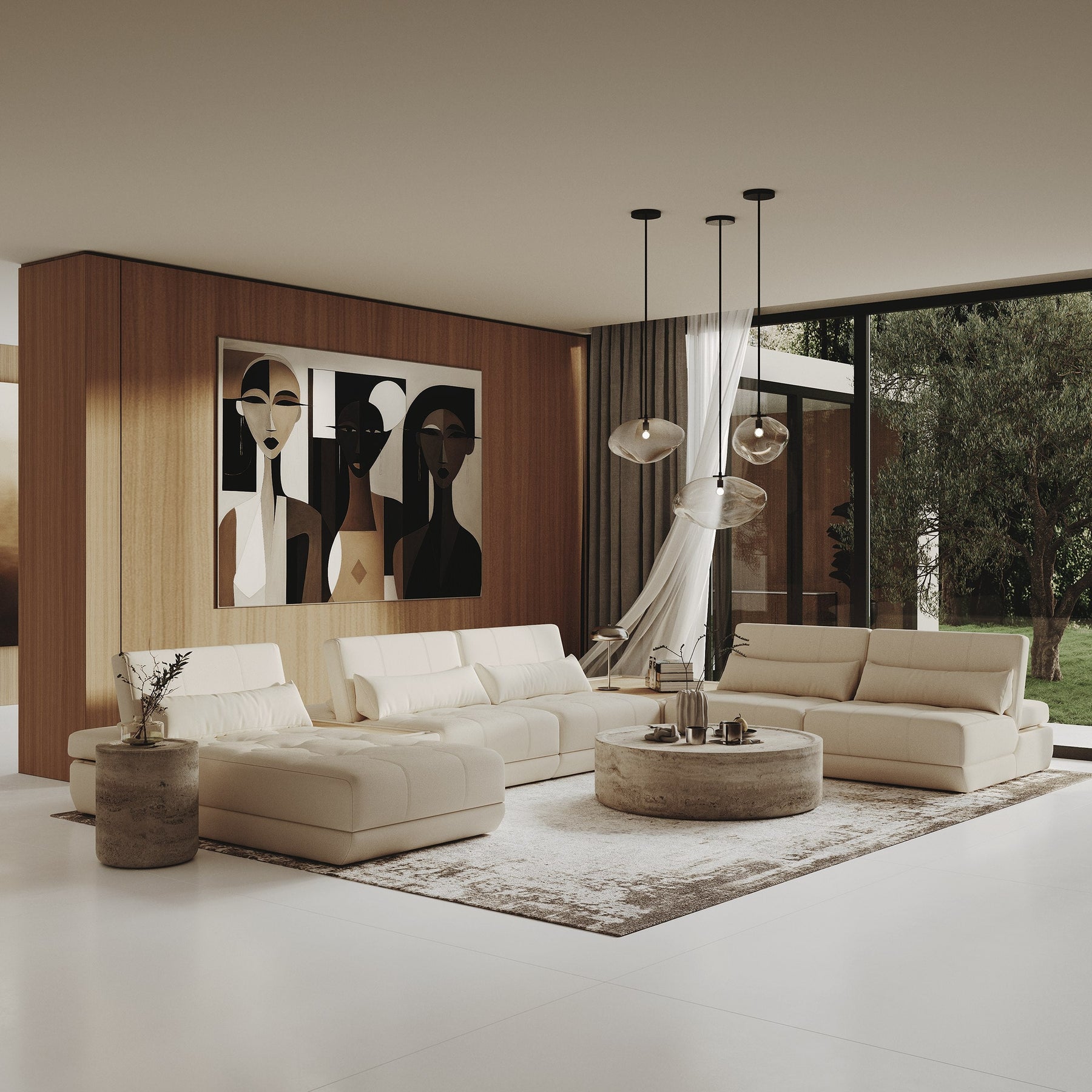Garfield - Modern Off-White Leather 7-Piece Modular Sectional Sofa