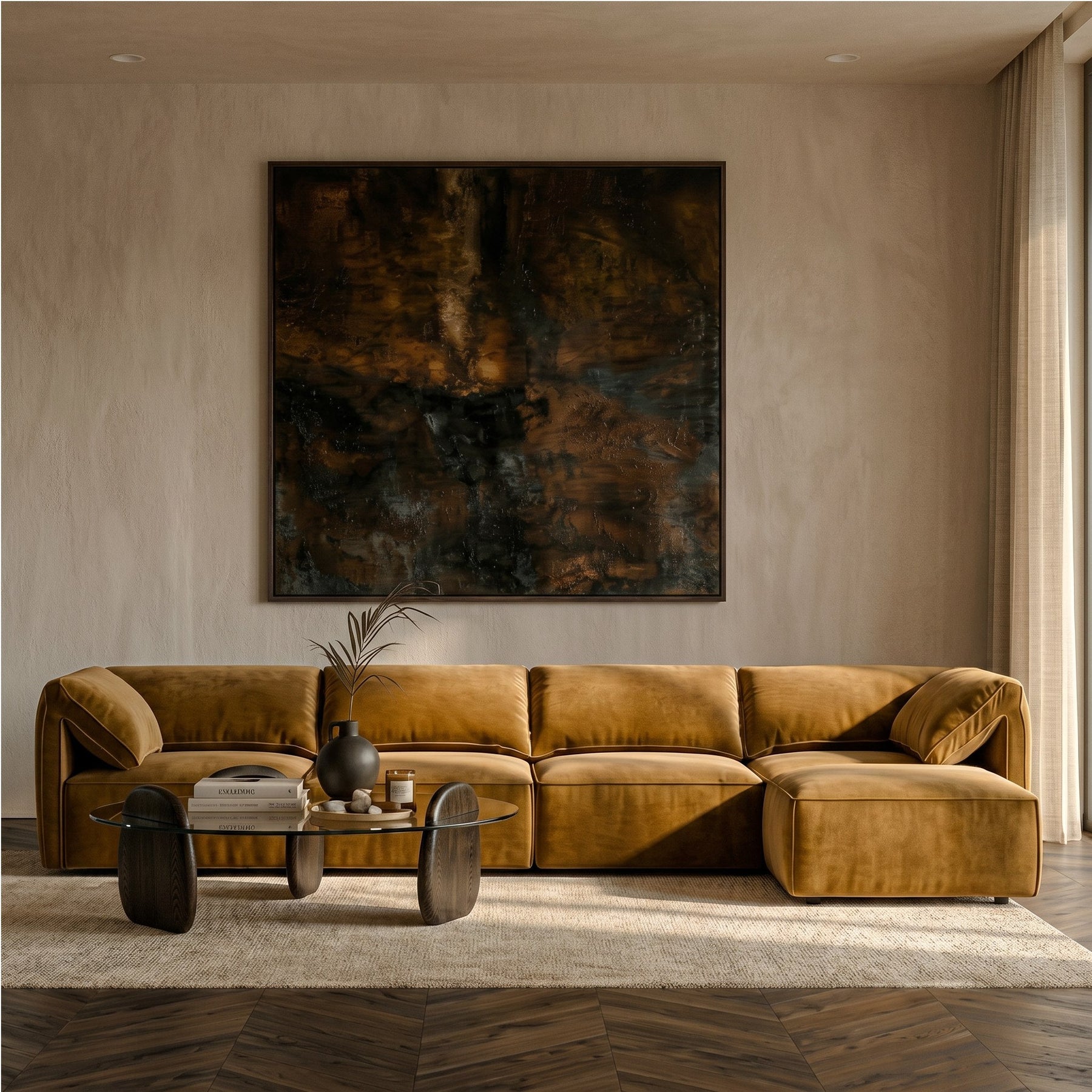Gene - Modern Ochre Fabric Modular Corner Sectional Seat