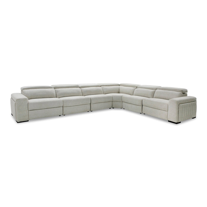 Gering - Modern Beige Fabric Sectional Sofa With 2 Power Recliners