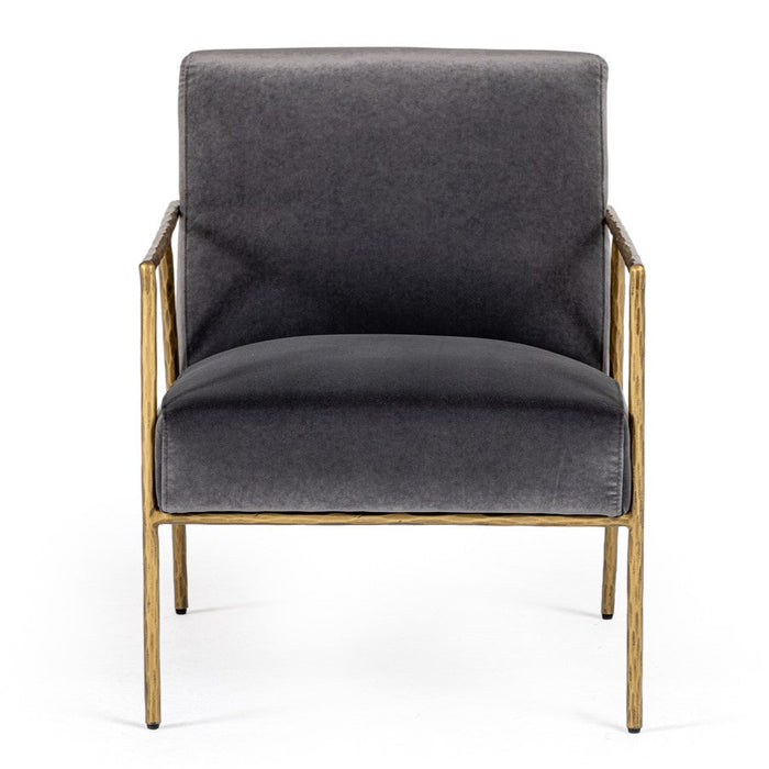 Gibbons - Modern Grey Velvet + Forged Gold Accent Chair
