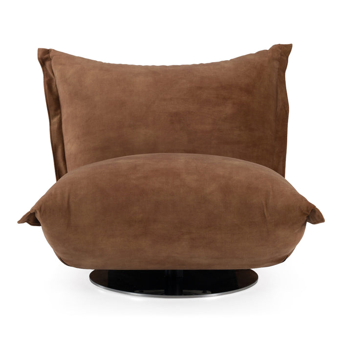 Hagen - Modern Camel Velvet + Chrome Swivel Accent Chair