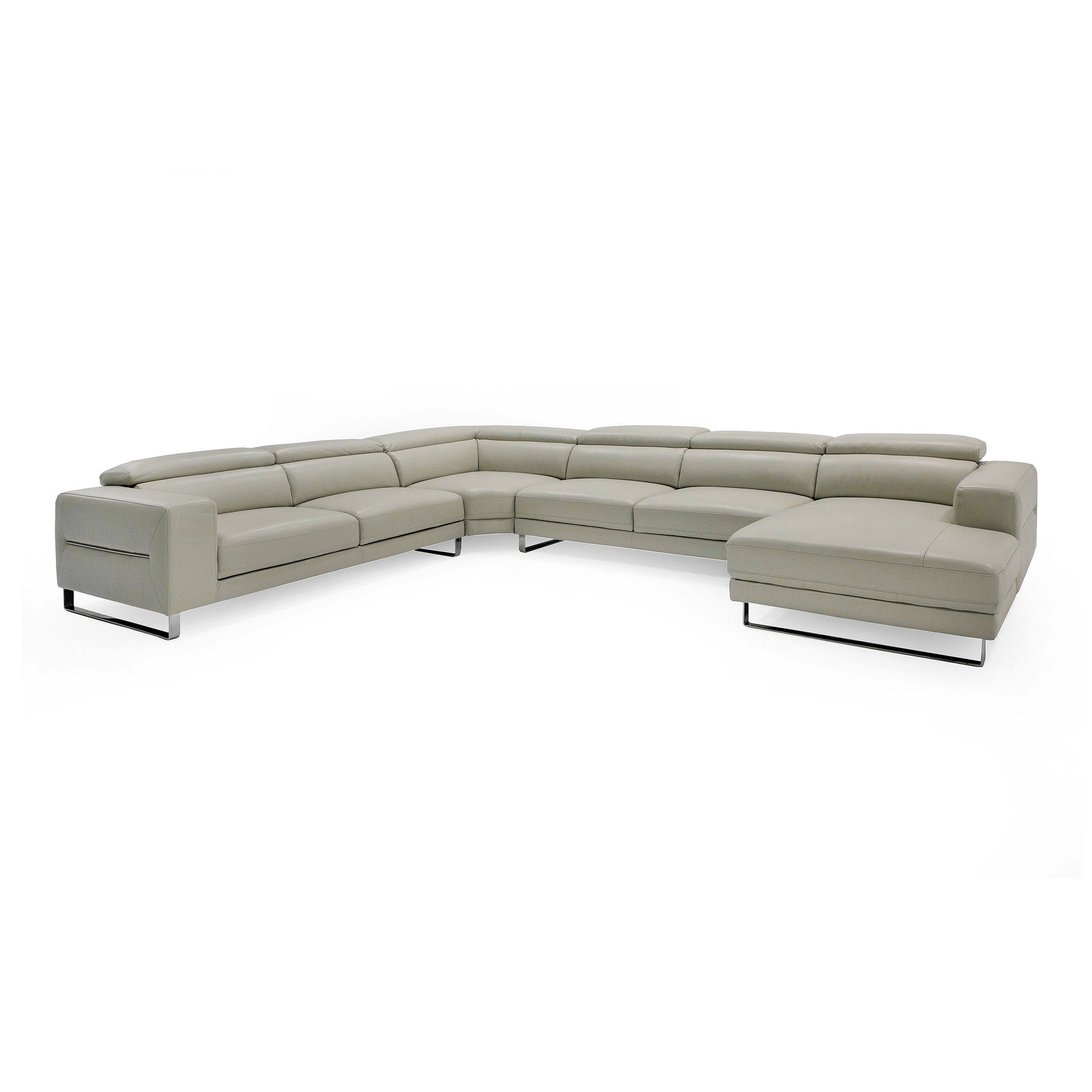 Hawkey - Contemporary Light Grey Leather RAF Chaise Sectional Sofa