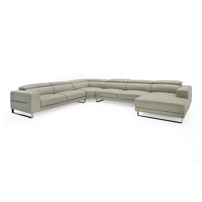 Hawkey - Contemporary Light Grey Leather RAF Chaise Sectional Sofa