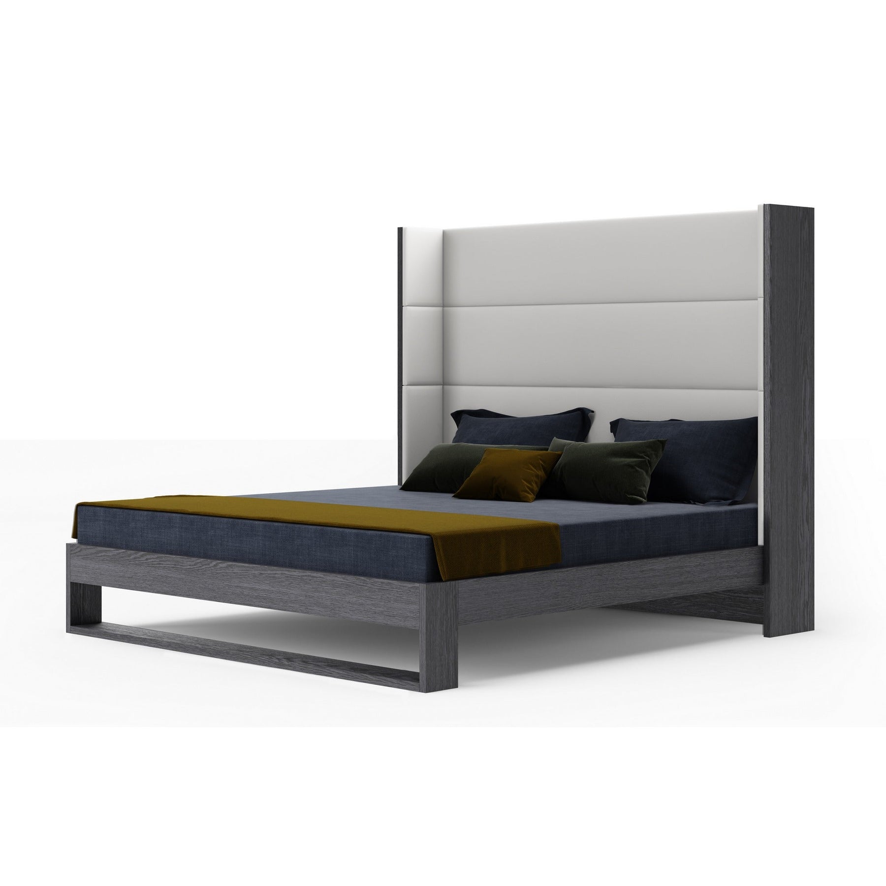 Heloise - Contemporary White Leather & Grey Elm Trim Bed
