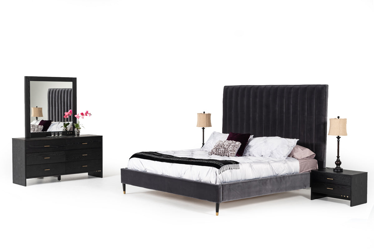 Hemlock - Modern Dark Grey Velvet Bed