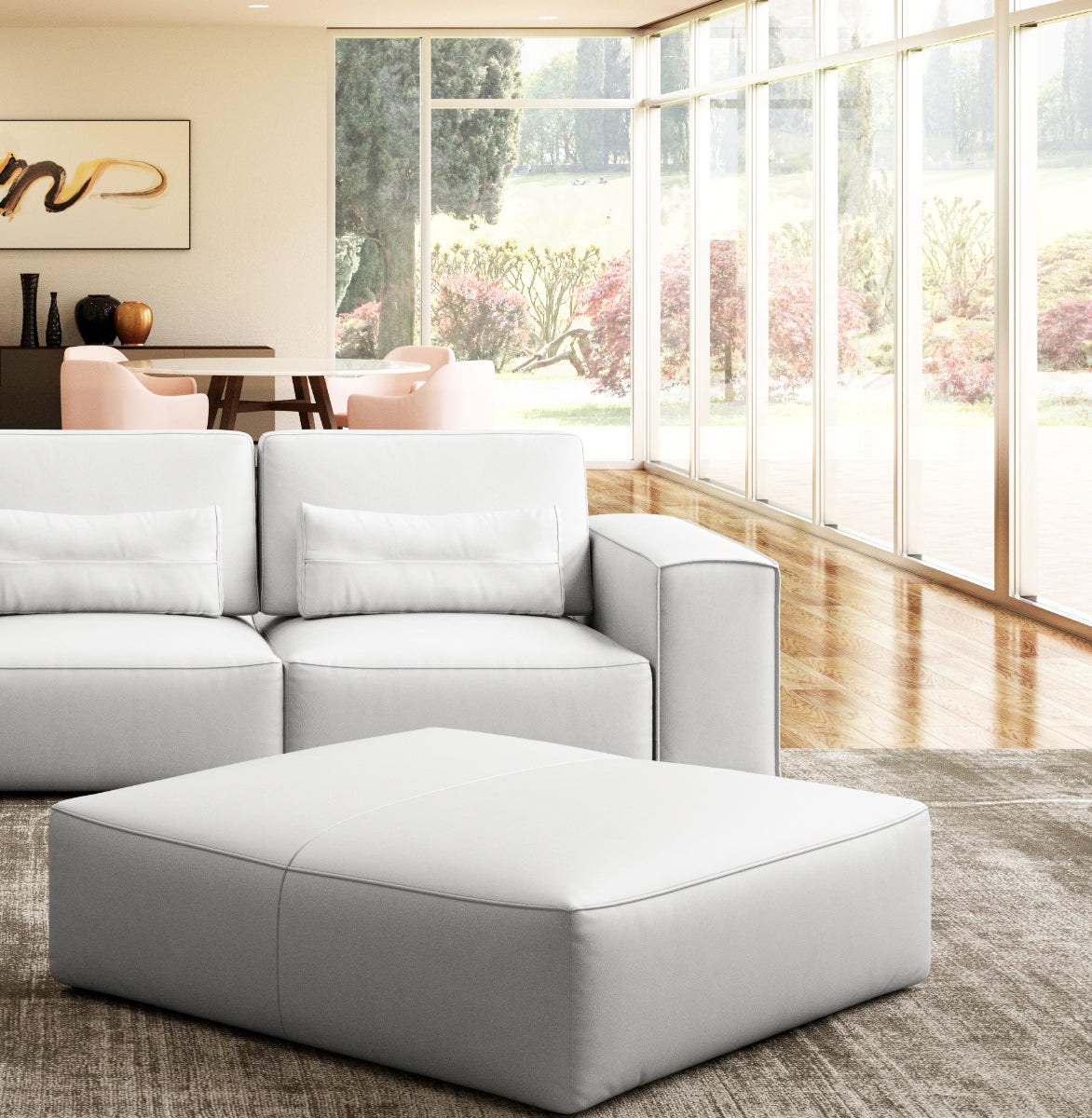 Hollywood - Italian White Leather Ottoman
