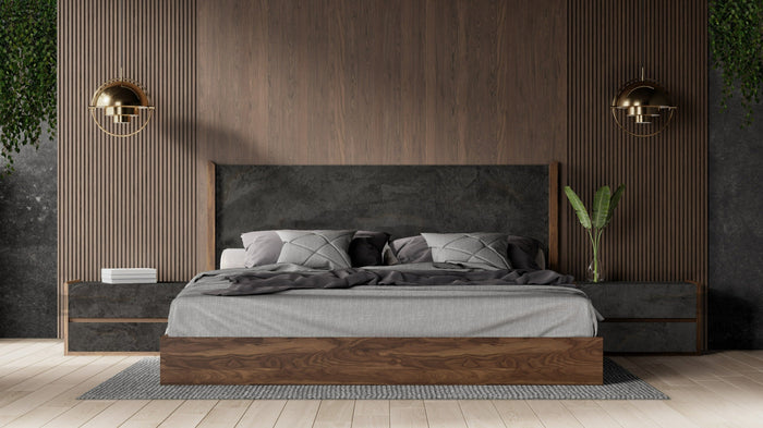 Rado - Modern Walnut & Volcanic Slate 4-Piece Bedroom Set