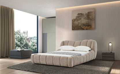 Janine modern tan fabric bed lifestyle
