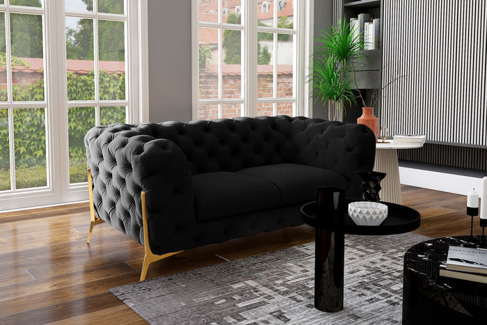 Quincey - Transitional Black Velvet Loveseat