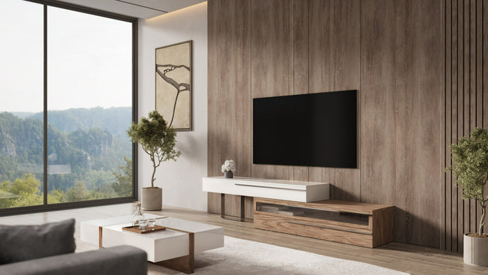 Karlstad - Modern White + Walnut TV Stand