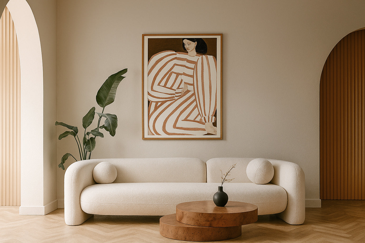 Khan Modern 4-Seater Off White Fabric Sofa