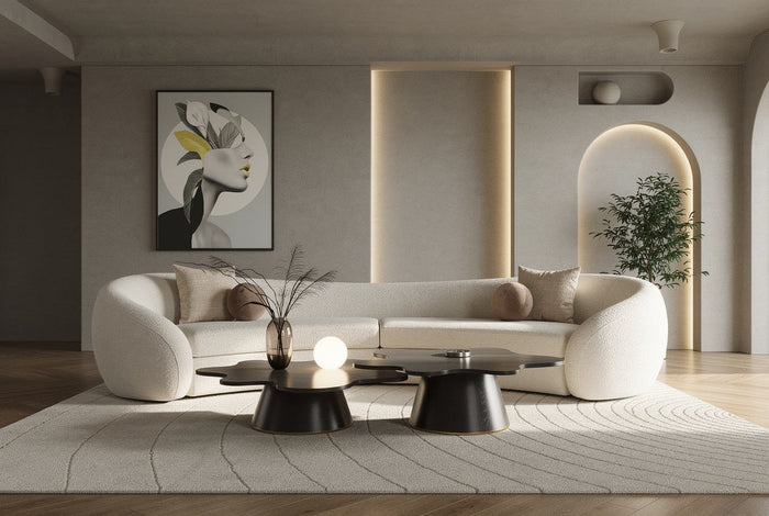 Kilmer Modern Off-White Curved Fabric Sectional Sofa