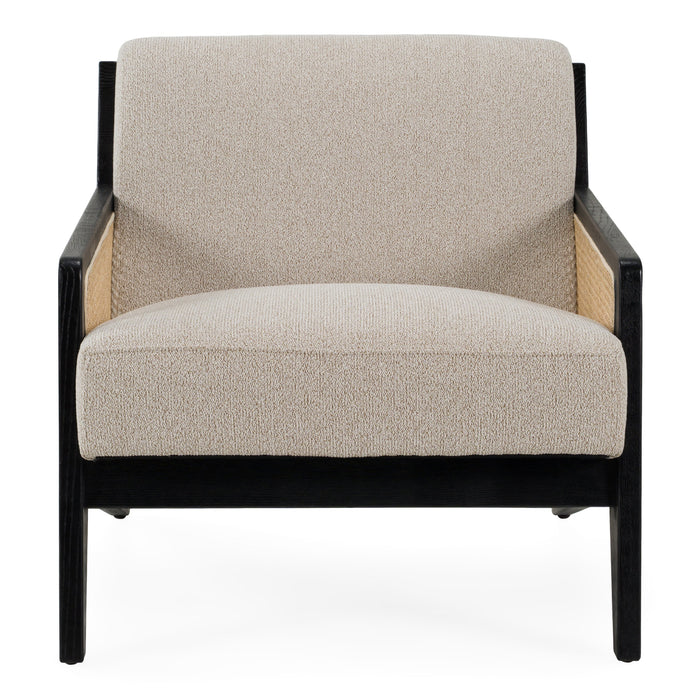 Kratz - Modern Beige Fabric + Rattan + Black Walnut Accent Chair