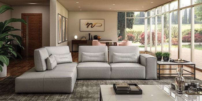 Hollywood - Italian Light Grey Leather LAF Chaise Sectional Sofa
