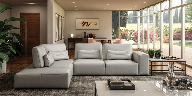 Hollywood - Italian Light Grey Leather LAF Chaise Sectional Sofa