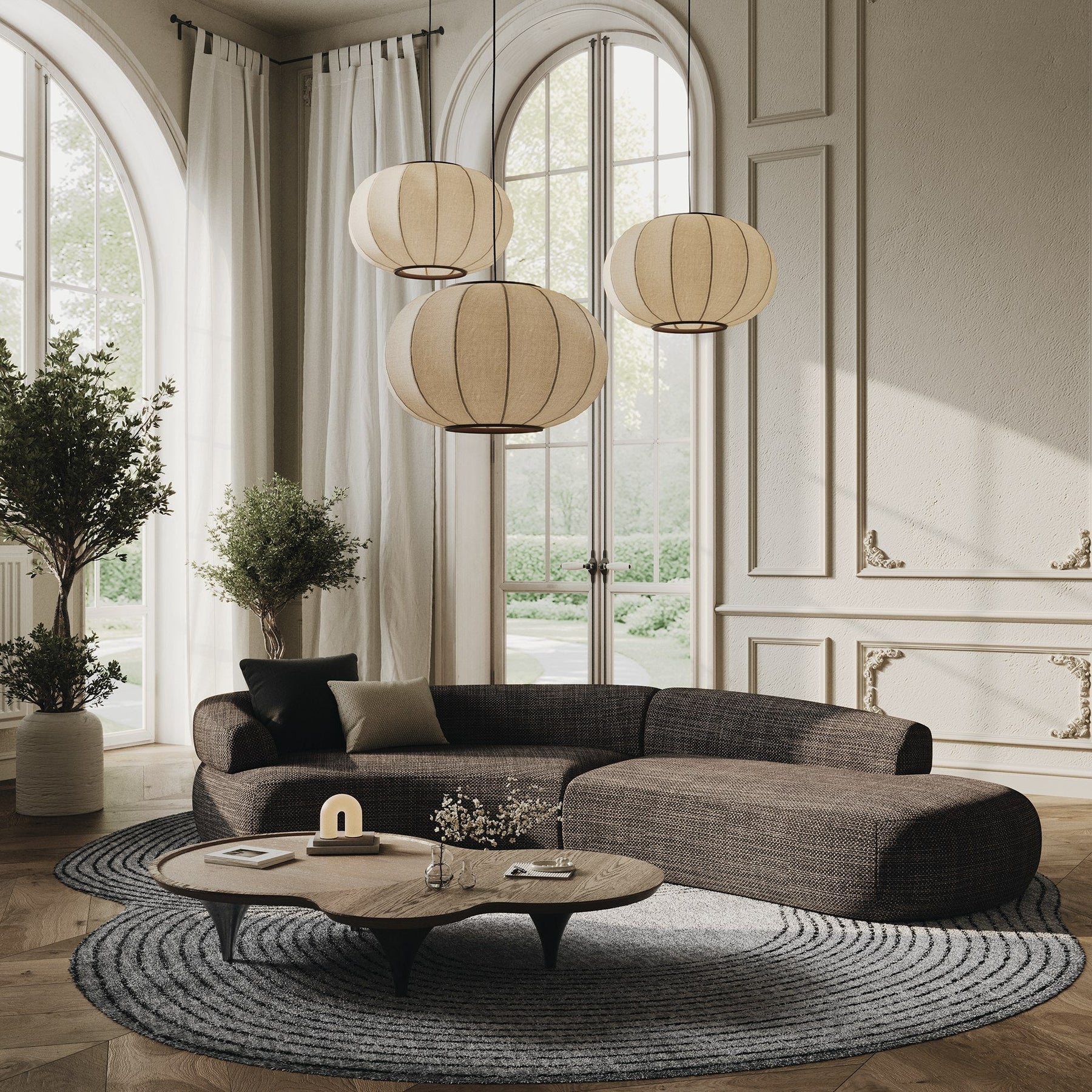 Lakota - Modern Dark Grey Fabric Curved Sectional Sofa