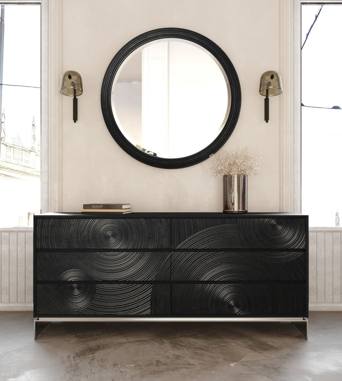 Cirque - Modern Black Ash Round Mirror