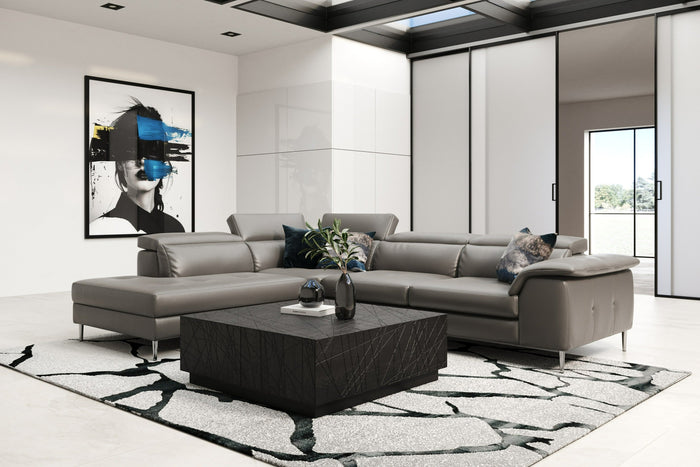 Viola - Italian Contemporary Grey Leather Left Facing Sectional Sofa