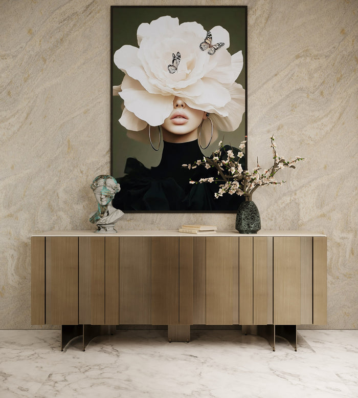 Kiefer - Modern Faux Travertine Ceramic + Bronze Buffet