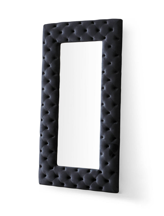 Legend - Transitional Black Velvet Floor Mirror