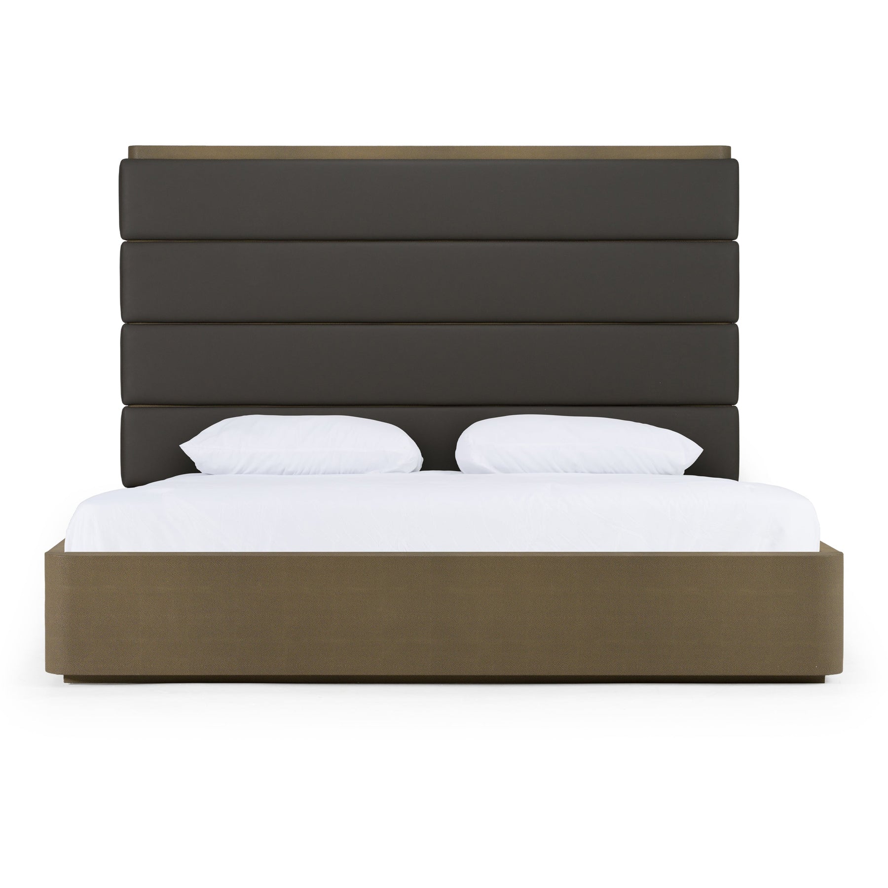 Lois - Modern Grey Leather & Beige Shagreen Bed