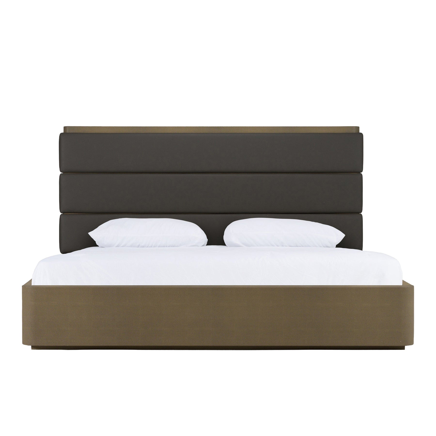 Lois - Modern Grey Leather & Beige Shagreen Bed