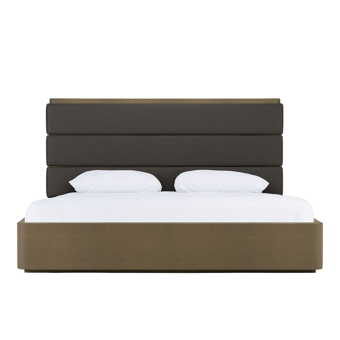 Lois - Modern Grey Leather & Beige Shagreen Bed