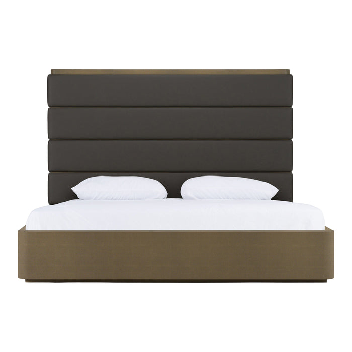 Lois - Modern Grey Leather & Beige Shagreen High Headboard Bed
